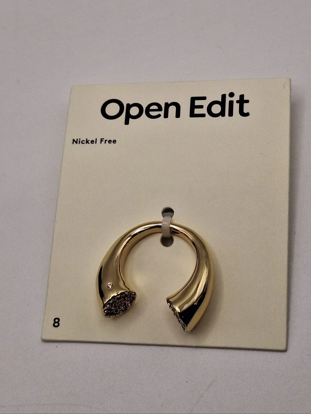 NWT Open Edit Pave Edge Open Ring Gold Clear Crystal Size 8
